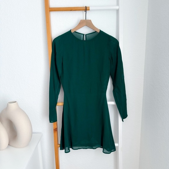 Reformation Mayra Mini Dress Emerald Green Long Sheer Sleeves - Picture 3 of 13